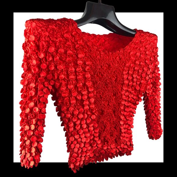 Popcorn Top, Red Magic Popcorn Top, Y2K Bubble Shirt, Crinkled shiny funky rare - Picture 1 of 4